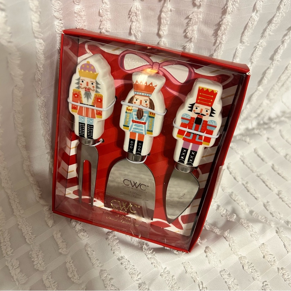 Festive Nutcracker Cheese Knife Set - Red, White, and Silver